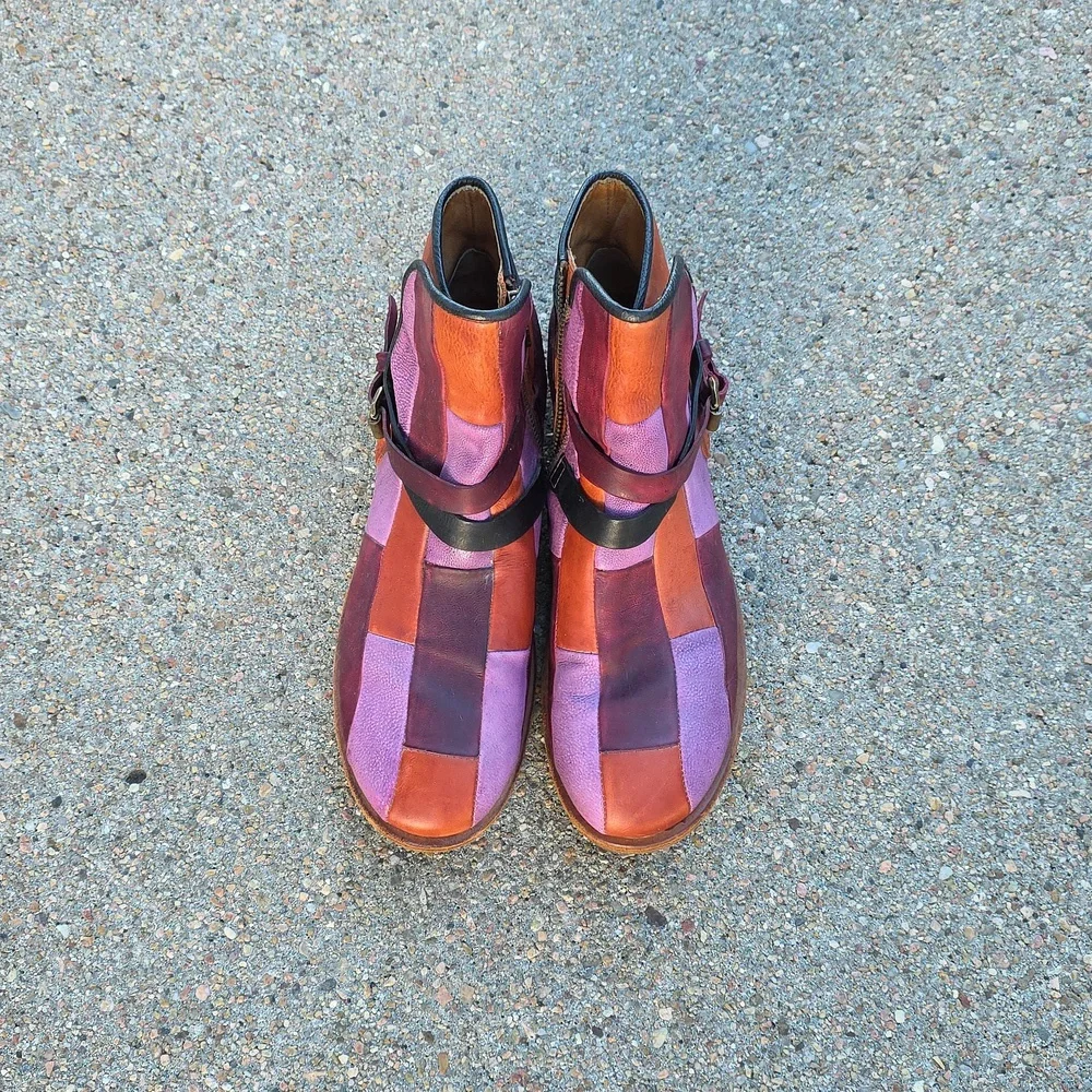 A.S.98 Colorful Patchwork Italian Leather Ankle Boots Booties Size 41 - Picture 2 of 14